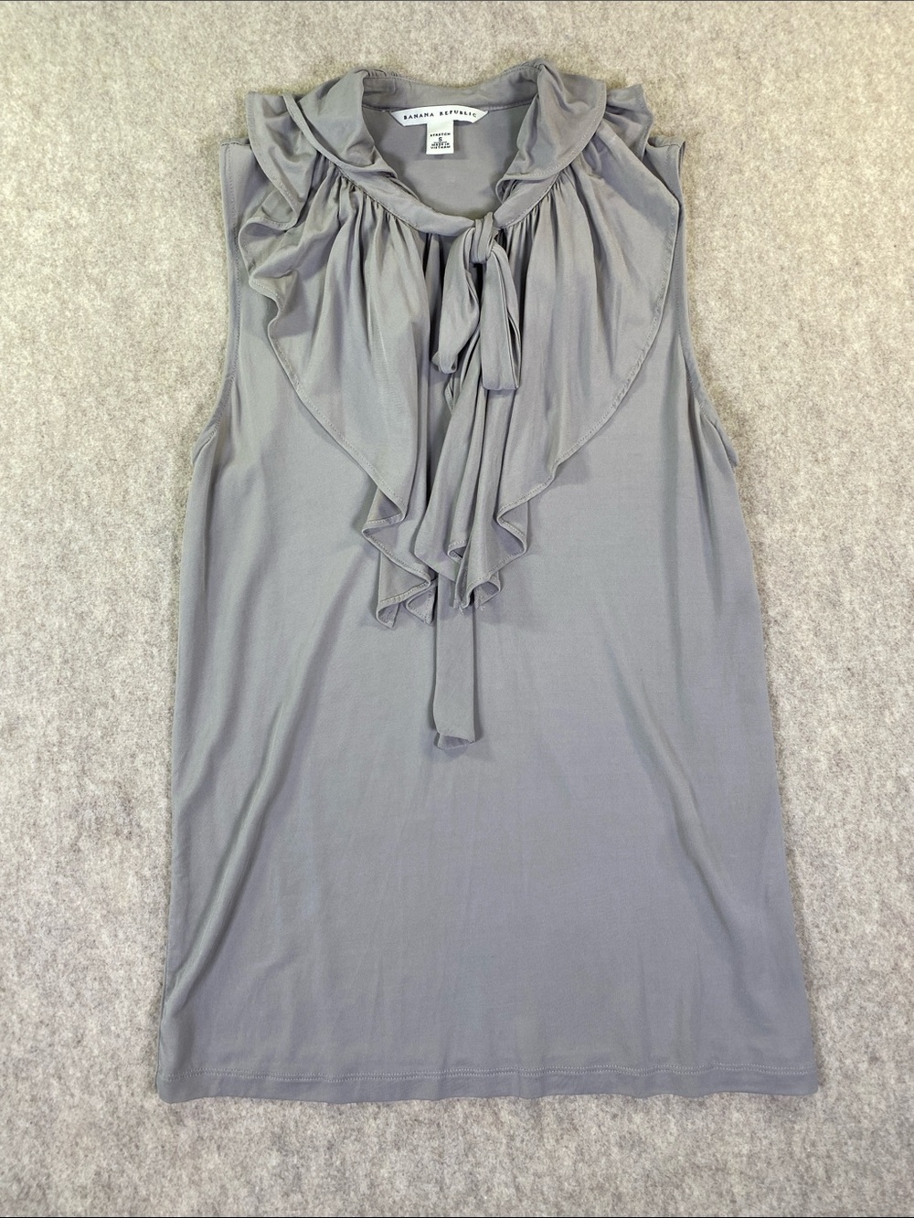 Banana Republic Light Gray Ruffle Tie-Neck Sleeveless‎ Top